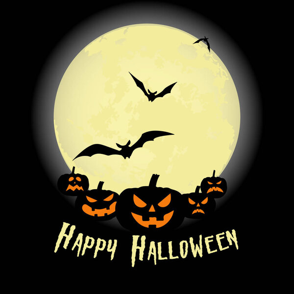 Хэллоуинская вечеринка. Тыква, летучие мыши и полная луна. Плакат на Хэллоуин
. 