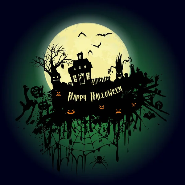 Halloween party. Régi ház, a hátborzongató fák, és a telihold. Hallow — Stock Vector