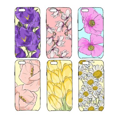 Elle çizilmiş illüstrasyon izole backg telefon aksesuarları