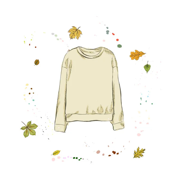 Stylischer gelber Pullover. Kleidung vor dem Hintergrund des Herbstes — Stockvektor