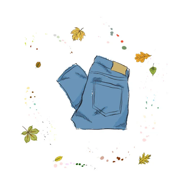 Modern fashion blue jeans. Clothing on the background of autumn — Stock Vector