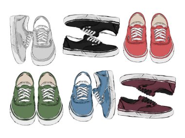 Sonbahar ayakkabı kümesi. Şık parlak spor ayakkabı koleksiyonu. Au