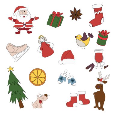 Mutlu Noeller rozetleri, yamalar, çıkartmalar. Noel st kümesi