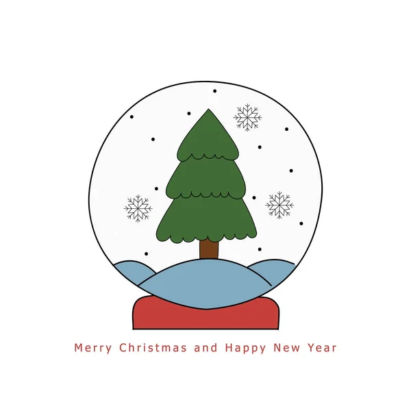 Bola de nieve de Navidad con abeto. Dibujado a mano vector ilustrati — Archivo Imágenes Vectoriales