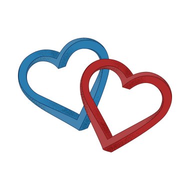 İki kalp: mavi ve beyaz zemin üzerine kırmızı. Optik illüzyon o