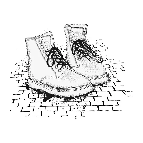Het beeld van de lace-up schoenen op graniet straatstenen. Laten we g — Stockvector