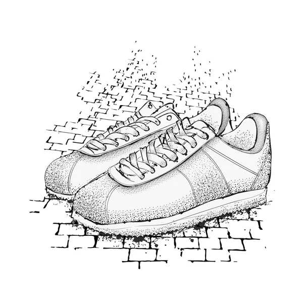 L'image des baskets de sport sur des pavés de granit. Allons-y. ! — Image vectorielle