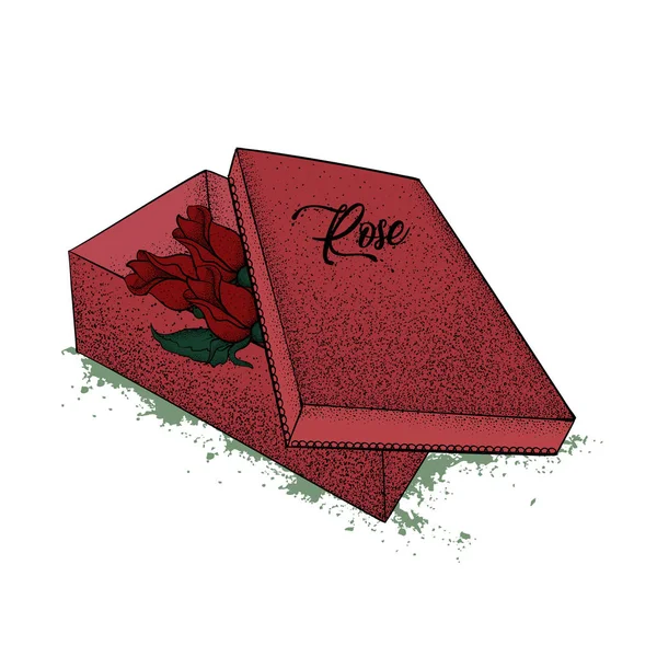 Κόκκινο δώρο κουτί, στη μέση της οποίας υπάρχουν τριαντάφυλλα. St. δύναμο — Διανυσματικό Αρχείο