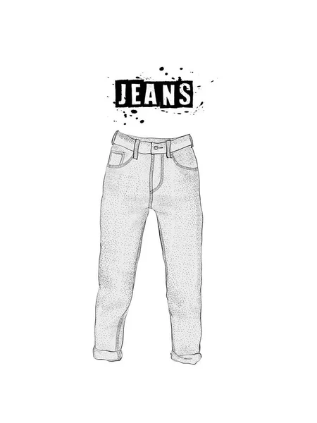 Vintage Dámské džíny vpředu názory. Izolované na bílém poz — Stockový vektor