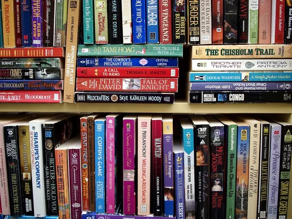 Yeni ve eski kitaplar bir alışveriş mağazasında satışa.