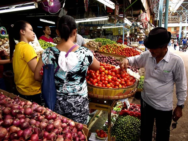 Müşteriler bir ortak Pazar sebze bir mağazadan taze sebze satın. — Stok fotoğraf