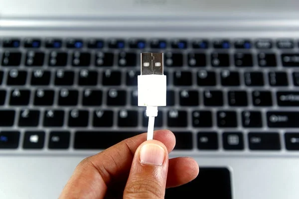USB bağlantısı ve bir dizüstü bilgisayar — Stok fotoğraf