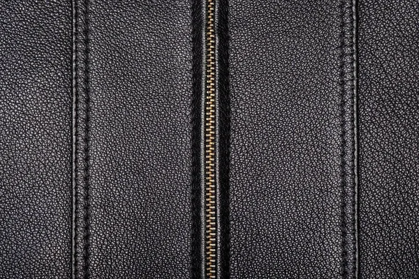 Surface Texture Made Genuine Black Leather Two Seams Double Stitch — Stock Photo, Image