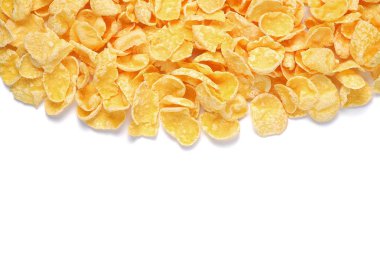 Mısır gevreği üzerine beyaz izole yığını. Üstten Görünüm.