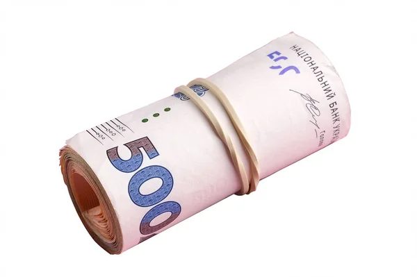 Ukrán nemzeti valuta, 500 hryvnia Uah kötegelt bankjegyek értéke. Közelkép, elszigetelt — Stock Fotó
