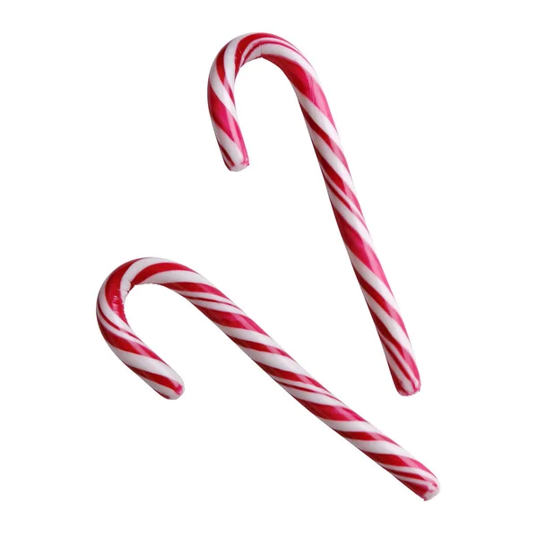 İki Noel kırmızı ve beyaz baston şekeri beyaza izole edilmiş. — Stok fotoğraf