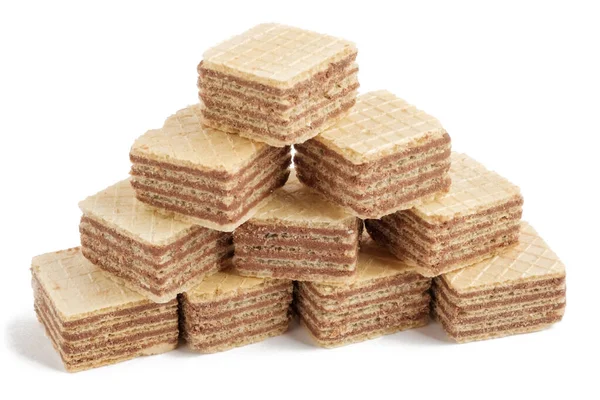 Pile Biscuits Carrés Forme Pyramide Isolés Sur Fond Blanc — Photo