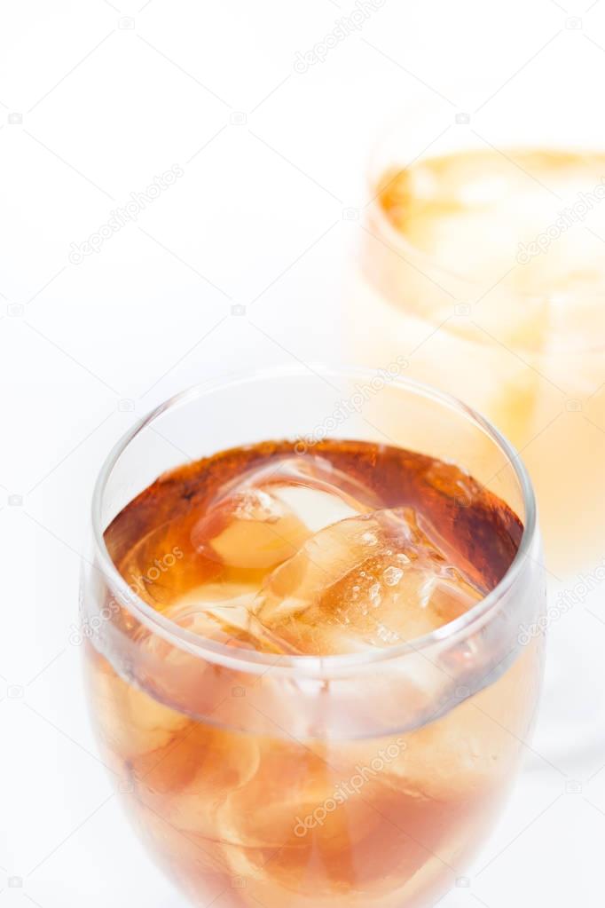 soft drink and ice cubes