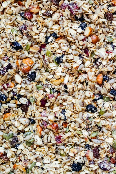 Top view close up granola, abstract cereal grain pattern, muesli texture as background Stock Image