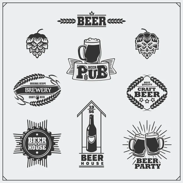Bier instellen. Etiketten, stickers, emblemen, symbolen en ontwerpelementen. — Stockvector