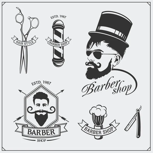 Conjunto de etiquetas de barbearia vintage, emblemas, emblemas e elementos de design . —  Vetores de Stock
