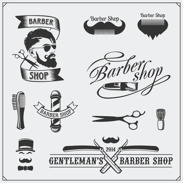 Conjunto de etiquetas de barbearia vintage, emblemas, emblemas e elementos de design . — Vetor de Stock