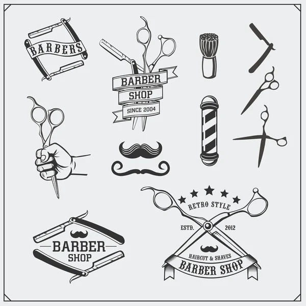 Conjunto de elementos de design de barbearia vintage, rótulos, emblemas e emblemas . —  Vetores de Stock