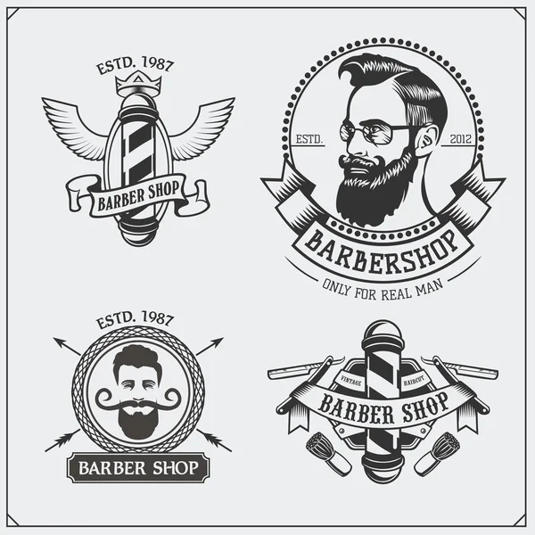 Set of vintage Barber shop labels, badges, emblems and design elements. — Stock Vector