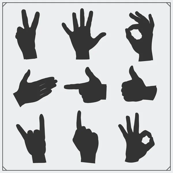 Set of silhouettes of people hands. Different gestures. Vector illustration. — Stock Vector