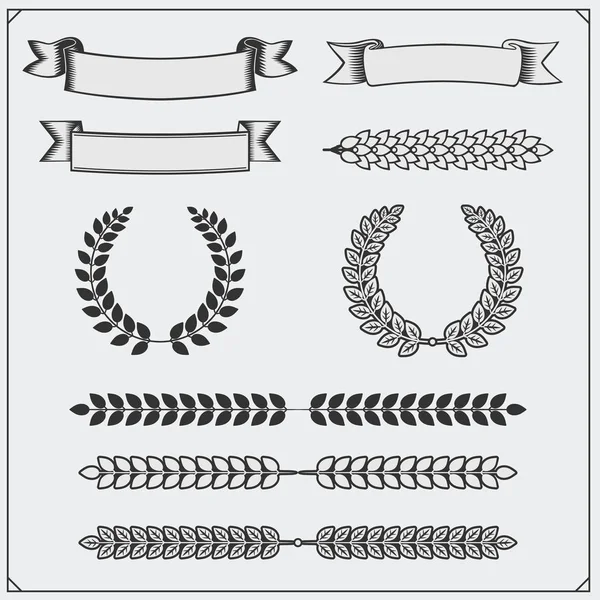 Conjunto de vectores con cintas y coronas de laurel . — Archivo Imágenes Vectoriales