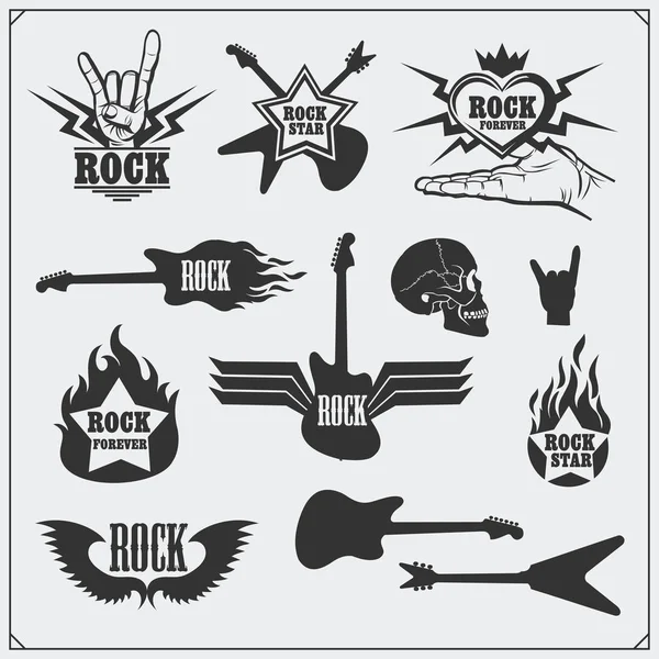 Símbolos musicais, rótulos, logotipos e elementos de design do Rock 'n' Roll . —  Vetores de Stock