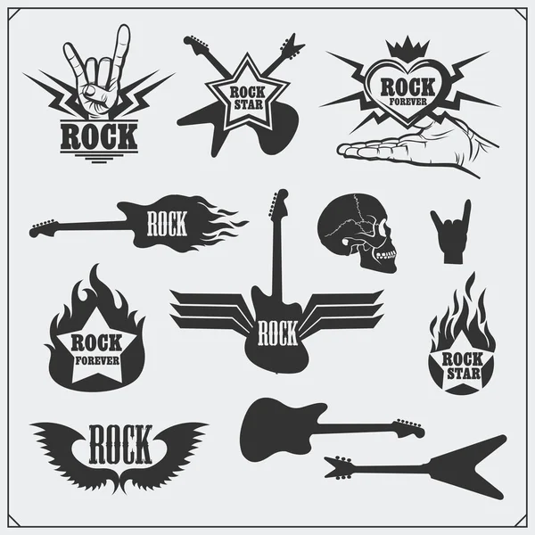 Rock'n'Roll müzik sembolleri, Etiketler, logolar ve tasarım öğeleri.