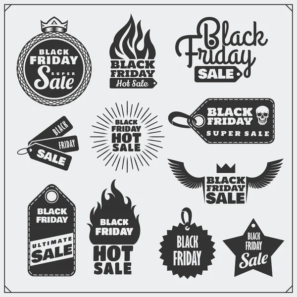 Set von Black Friday Sale Tags, Bannern, Abzeichen, Etiketten und Designelementen. — Stockvektor