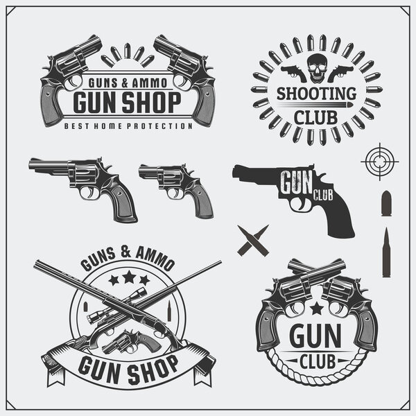 Коллекция эмблем, этикеток и элементов дизайна Gun Club. Револьверы, дробовики, винтовки и мишени
.