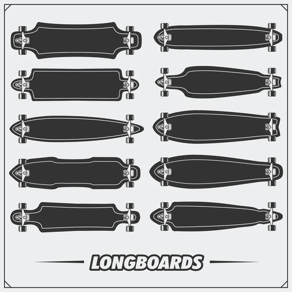 Longboard típusok gyűjteménye. — Stock Vector