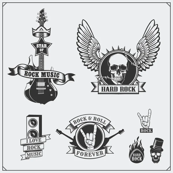 Símbolos musicais, rótulos, logotipos e elementos de design do Rock 'n' Roll . —  Vetores de Stock