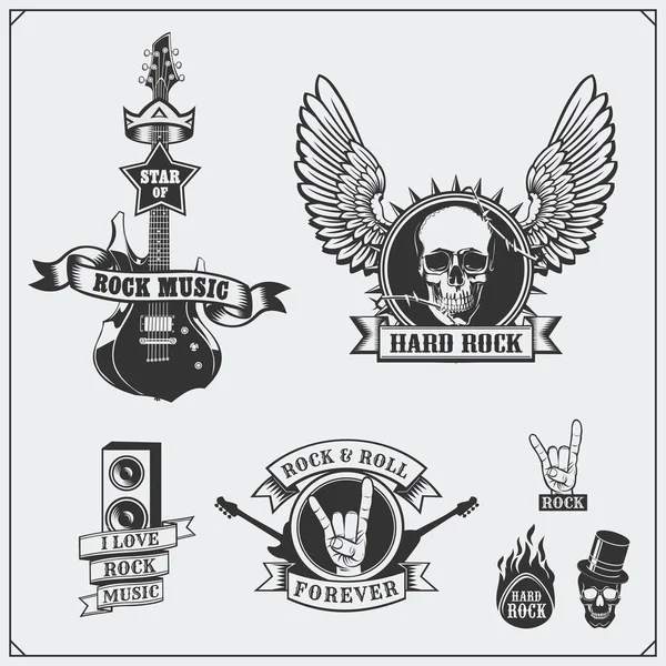 Rock'n'Roll müzik sembolleri, Etiketler, logolar ve tasarım öğeleri.