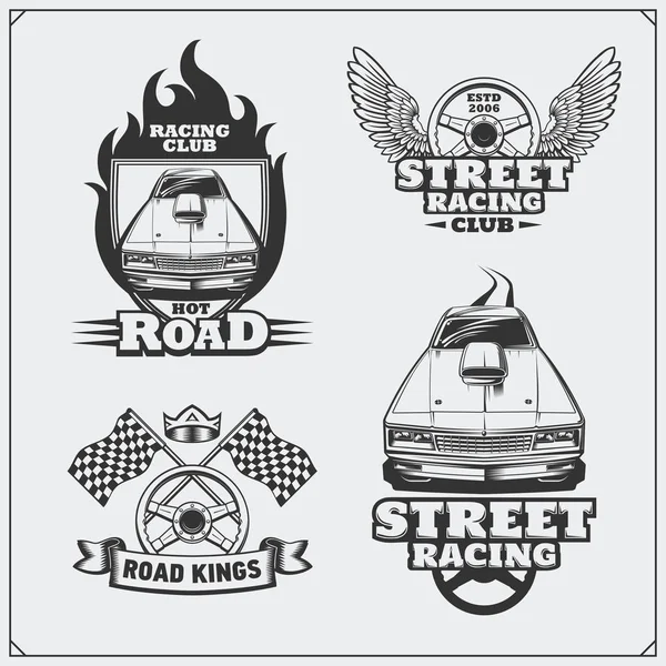 Collection of vintage muscle cars labels, badges and design elements. Car service labels. — Stock Vector