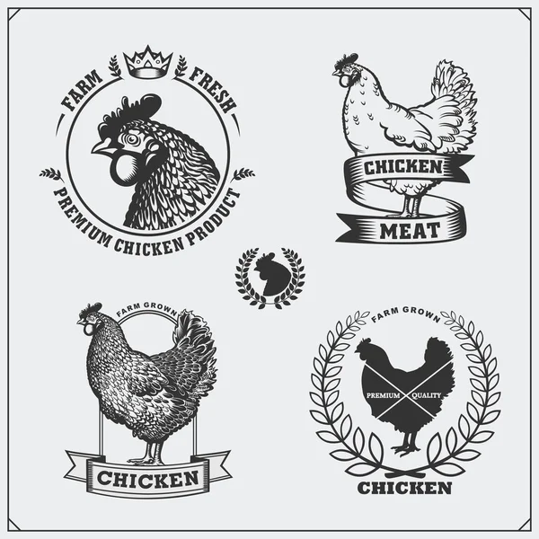 Collection d'étiquettes, d'insignes, d'emblèmes et d'éléments de design pour la viande de poulet . — Image vectorielle