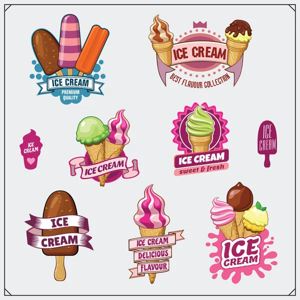 Collections of vintage Ice Cream labels, badges, emblems and design elements. — Stock Vector