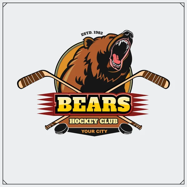 Emblema del club de hockey con cabeza de oso . — Vector de stock