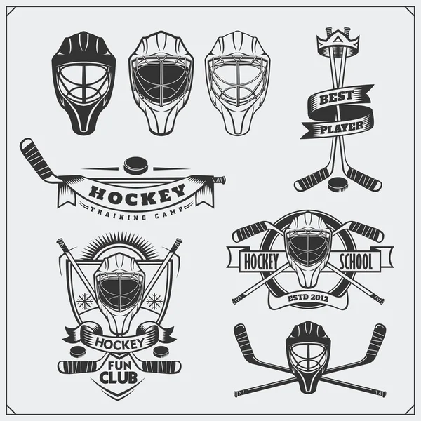 Sada hokejový štítky, emblémy, ikony, odznaky a designové prvky. — Stockový vektor