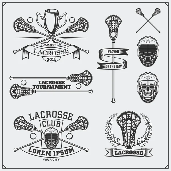 Lacrosse clube rótulos, emblemas e elementos de design . — Vetor de Stock