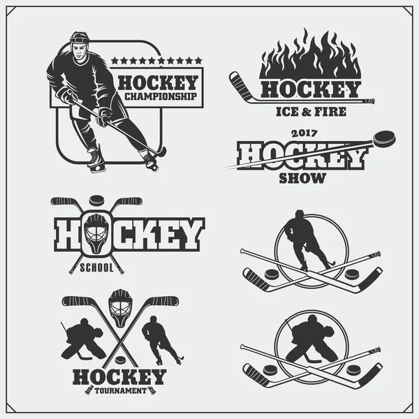 Ensemble d'étiquettes, d'emblèmes, d'icônes, d'insignes et d'éléments de design de hockey sur glace . — Image vectorielle