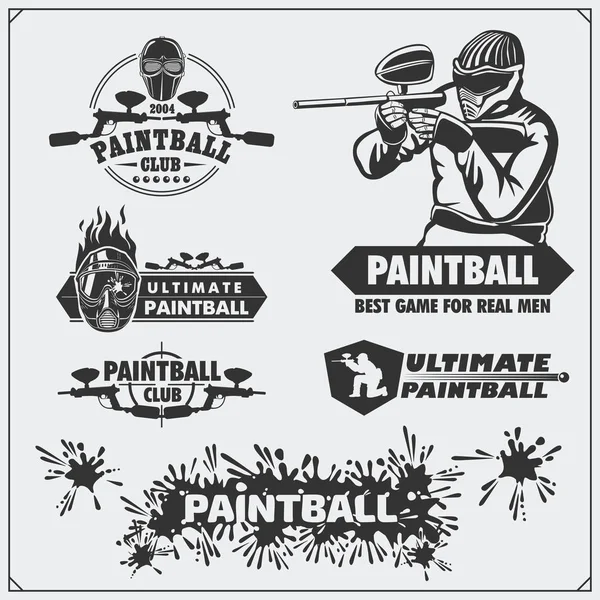 Conjunto de etiquetas de clube de paintball, emblemas, símbolos, ícones e elementos de design . —  Vetores de Stock