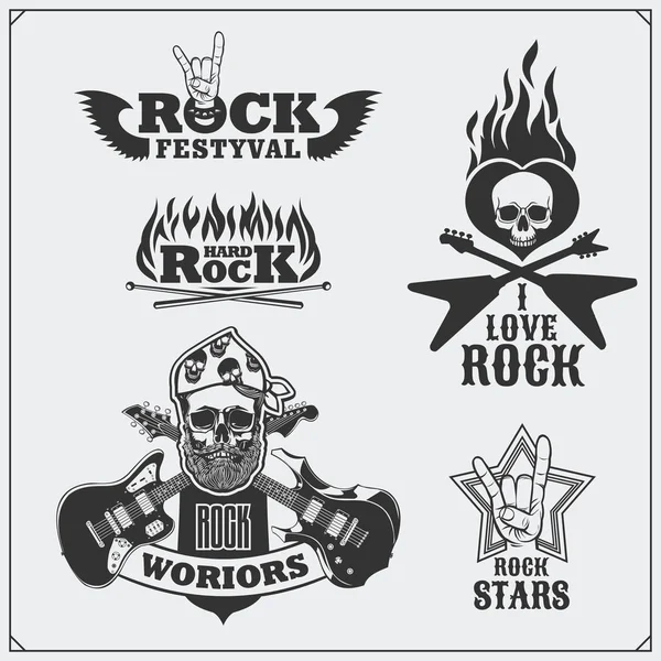 Символы рок-н-ролла, лейблы, логотипы и элементы дизайна . — стоковый вектор