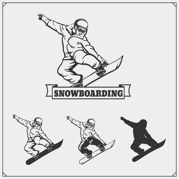 Conjunto de etiquetas, emblemas, insignias y elementos de diseño extremos para snowboard . — Vector de stock