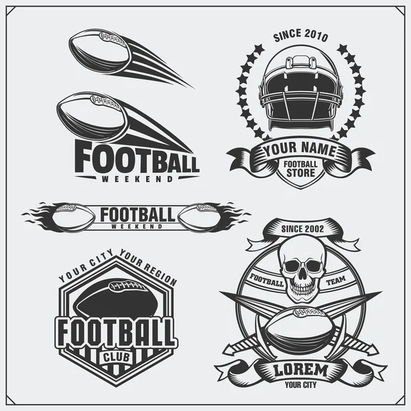 Fútbol Etiquetas de fútbol, emblemas y elementos de diseño. Conjunto de vectores. Diseño monocromático . — Archivo Imágenes Vectoriales