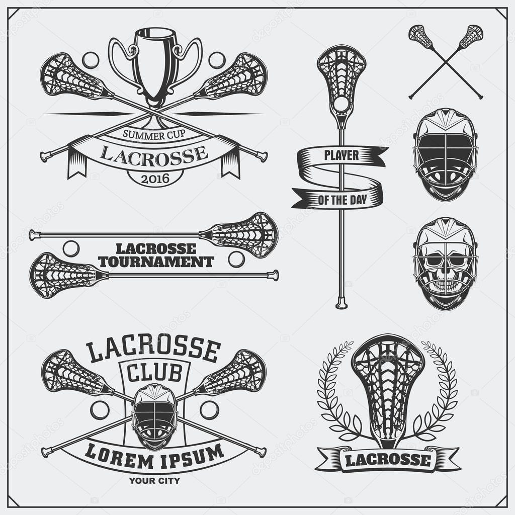 Lacrosse club labels, emblems and design elements.