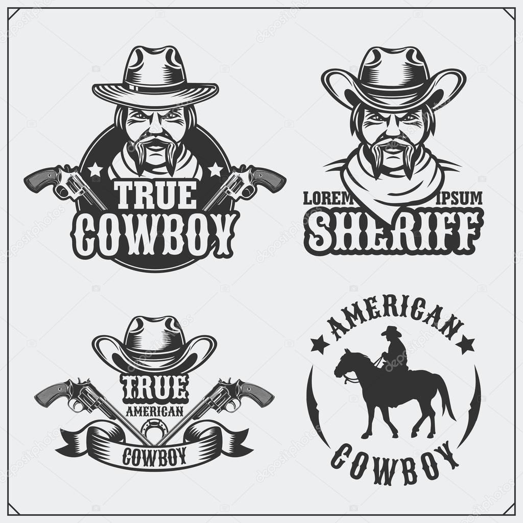 Wild west. Set of sheriff and cowboy vintage emblems, labels, badges and design elements.